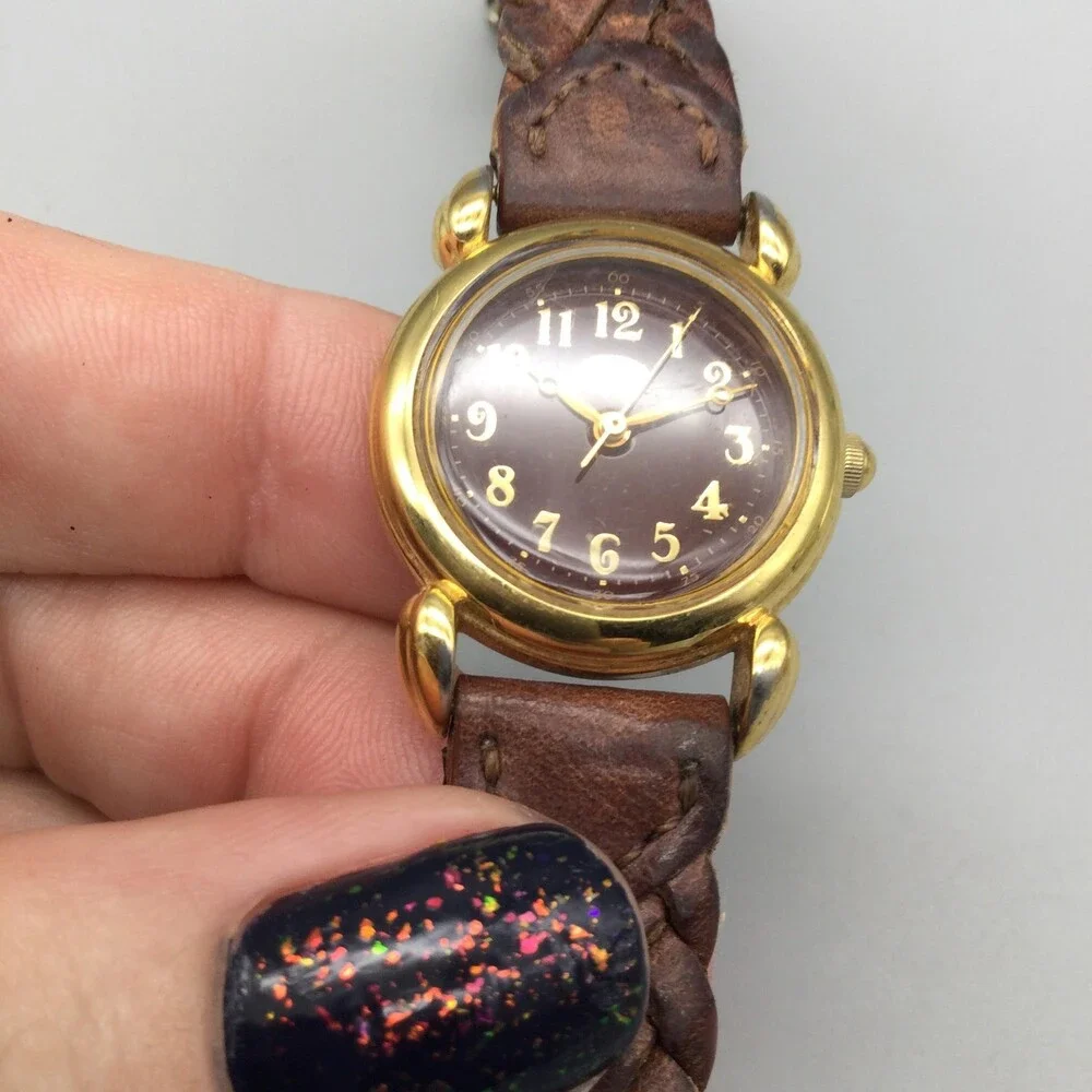 Vintage Guess Womens Watch 24mm Brown Dial Gold Tone Braided Leather New Battery